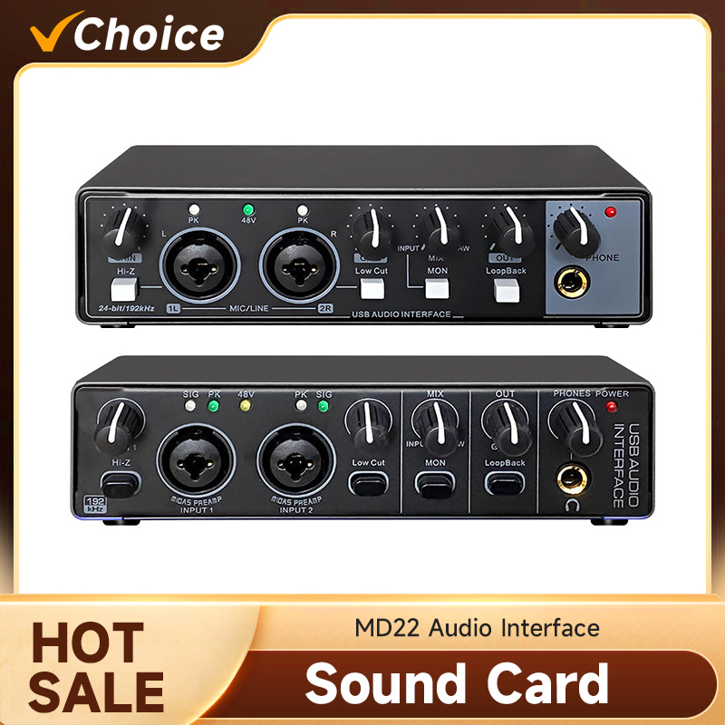 Studio Audio Interface With 48V Phantom - Antarmuka Audio USB Profesional MD22 dengan