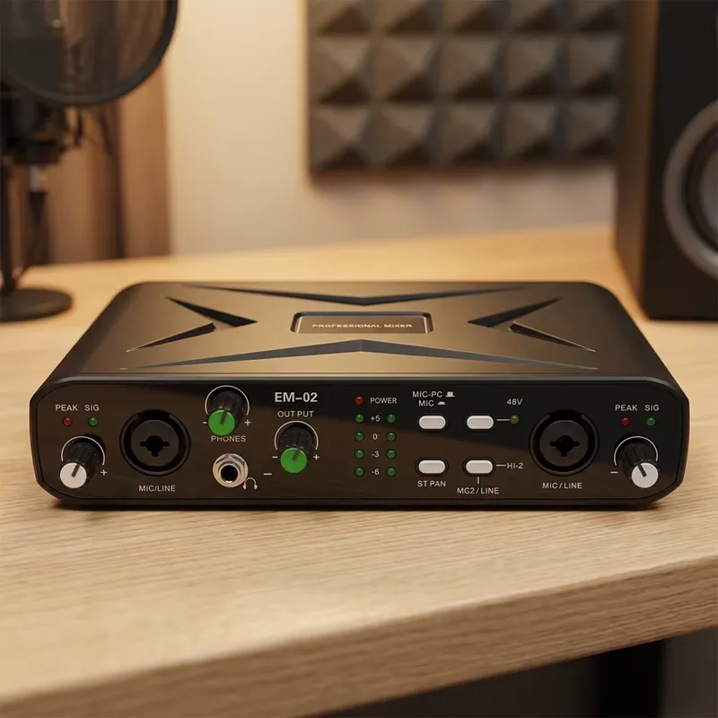 Studio Audio Interface With 48V Phantom - Berlaku untuk Mikrofon Preamp Kartu Suara