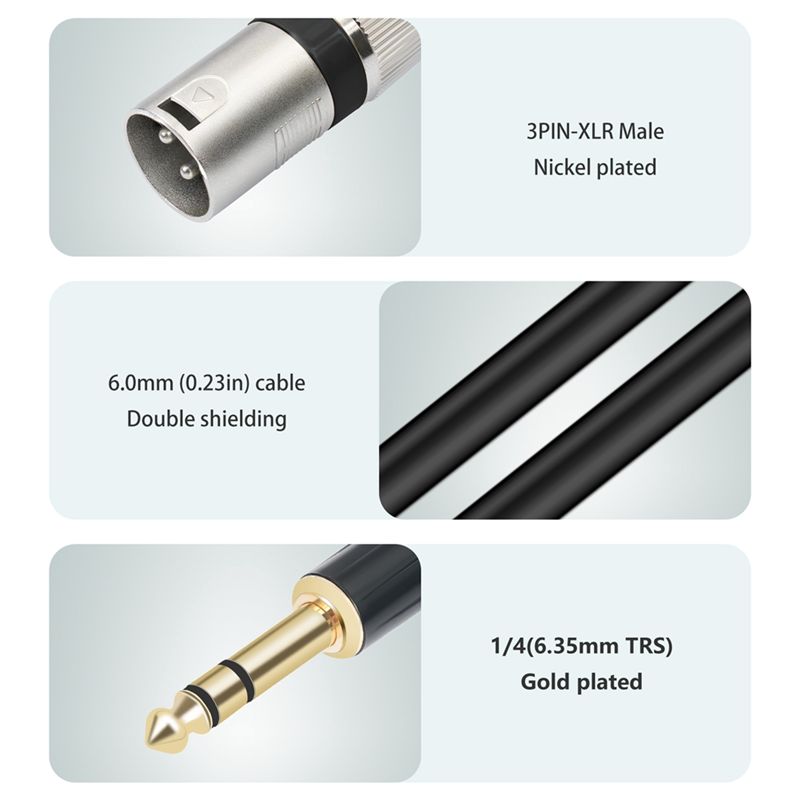 Xlr To 6.35Mm Balanced Audio Cable Patch - Kabel Mikrofon Seimbang AS95 1/4 Inci