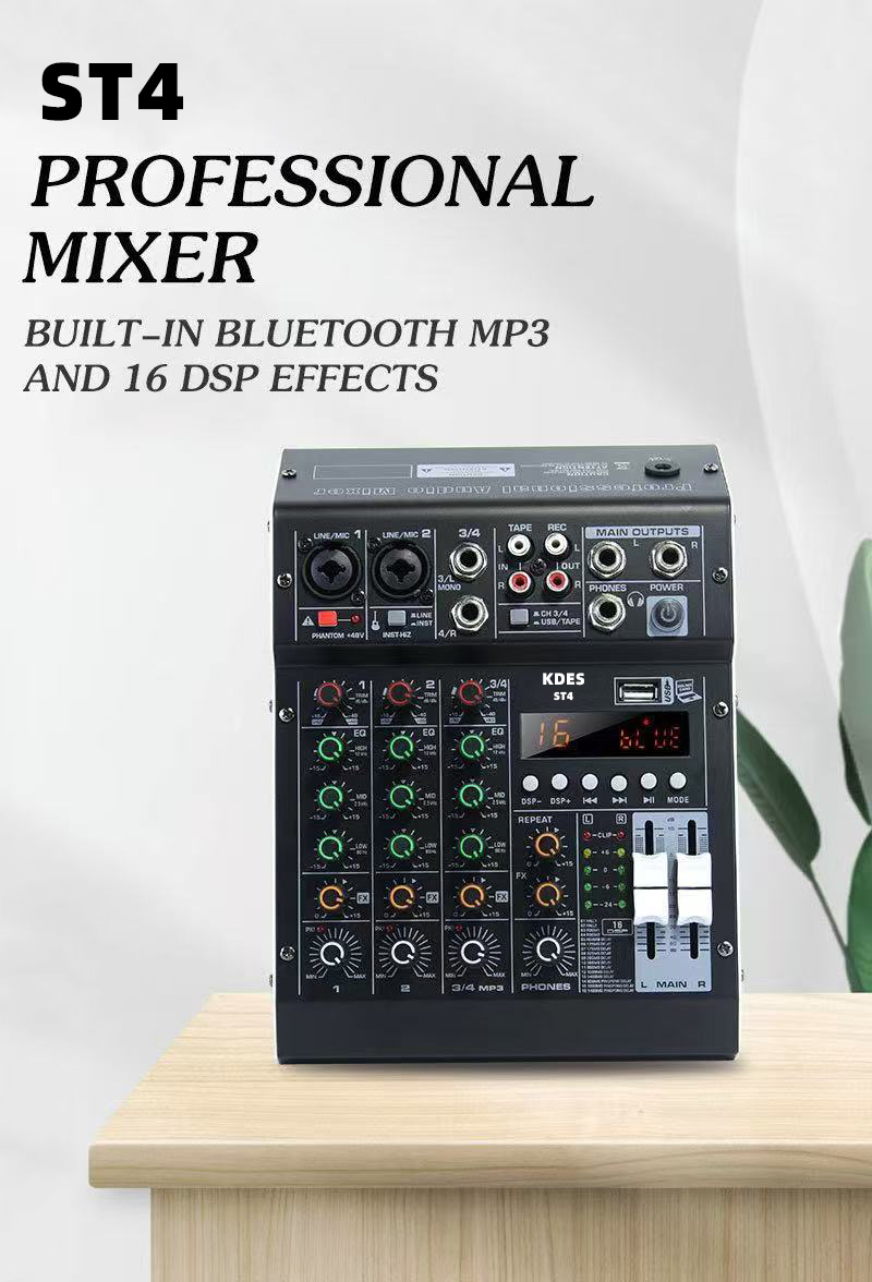 KDES ST4 Mixer Audio 4 Saluran - Audio Mixer 4 Channel Usb Bluetooth Pc ulasan dan harga