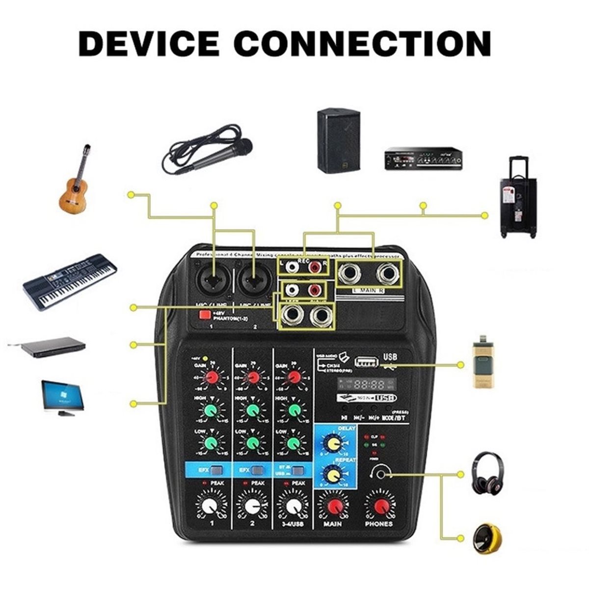 Mixer USB 4 Saluran dengan Efe - Studio Audio Interface With 48V Phantom ulasan dan harga