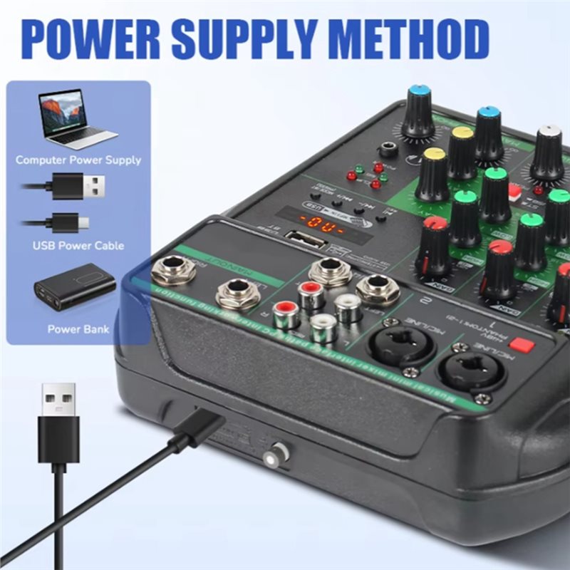 ABUO – Mixer Audio Profesional - Audio Mixer 4 Channel Usb Bluetooth Pc ulasan dan harga