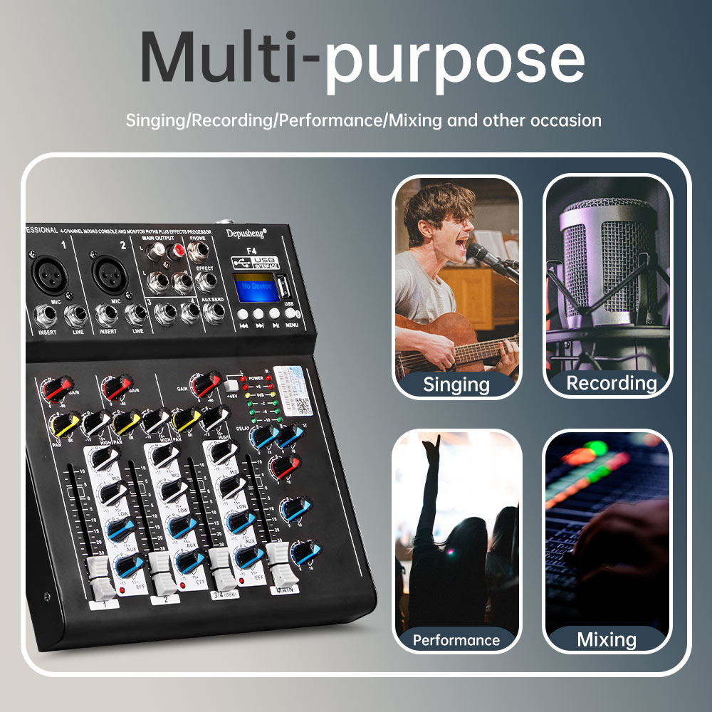 4 saluran DJ pencampuran suara - Audio Mixer 4 Channel Usb Bluetooth Pc ulasan dan harga