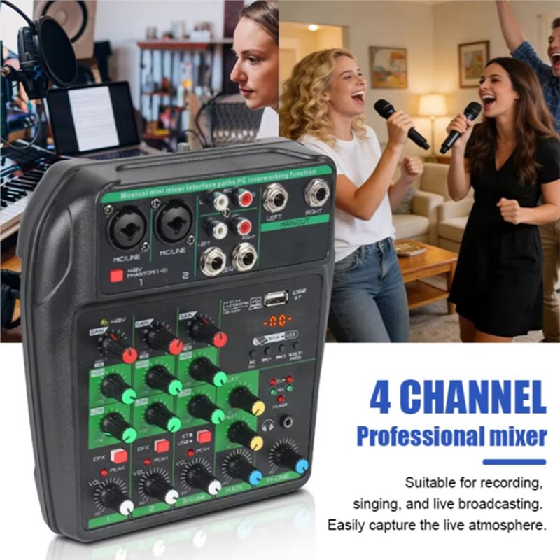 LXYB18B, Mixer Audio Profesion - Audio Mixer 4 Channel Usb Bluetooth Pc ulasan dan harga