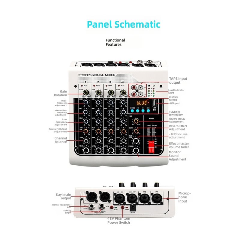 Mixer Audio 4 Saluran dengan C - Studio Audio Interface With 48V Phantom ulasan dan harga