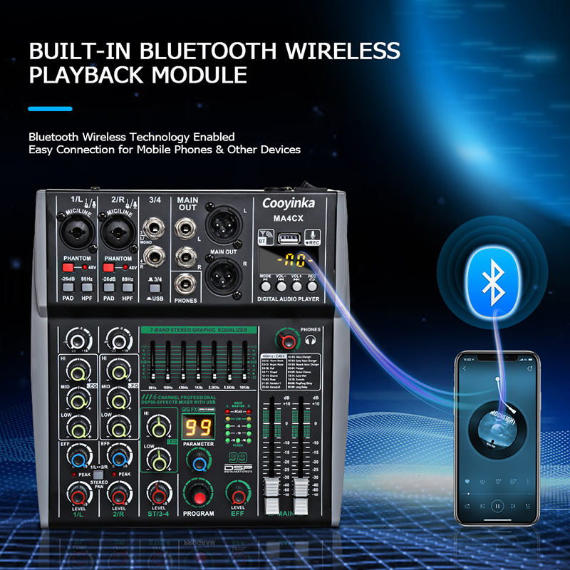 Konsol Mixing 4 Saluran 48V 99 - Audio Mixer 4 Channel Usb Bluetooth Pc ulasan dan harga